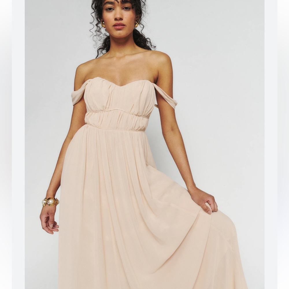 New! Reformation Jayde Off-Shoulder Cream Dress